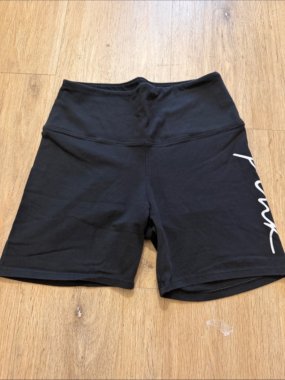 PINK Victoria's Secret Black High-Rise Bike Shorts with Side Script
